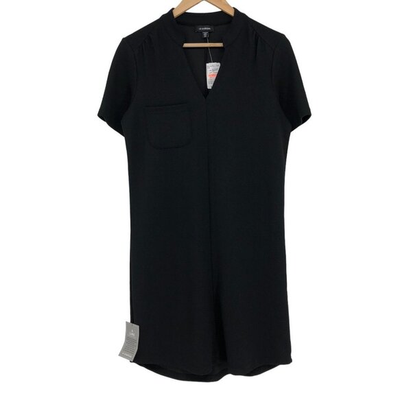 Le Chateau Black  V-Neck Shift mini Dress Chest Pocket NWT women’s Small LBD - Picture 2 of 14